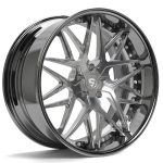 Stark Forged Wheels HEM45 custom wheel with black chrome lip, polished center, and white hardware
