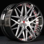 Stark Forged Wheels HEM45 custom wheel with chrome lip, brushed clear center, and red hardwares