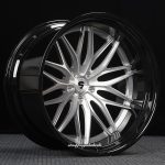 Stark Forged HEM44 custom wheel in gloss black step lip and brushed clear face center finish with deep dish design