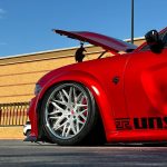 2021 Dodge Charger Hellcat Widebody with Stark Forged Wheels HEM45 custom wheels featuring chrome lip, brushed clear center, and red hardware